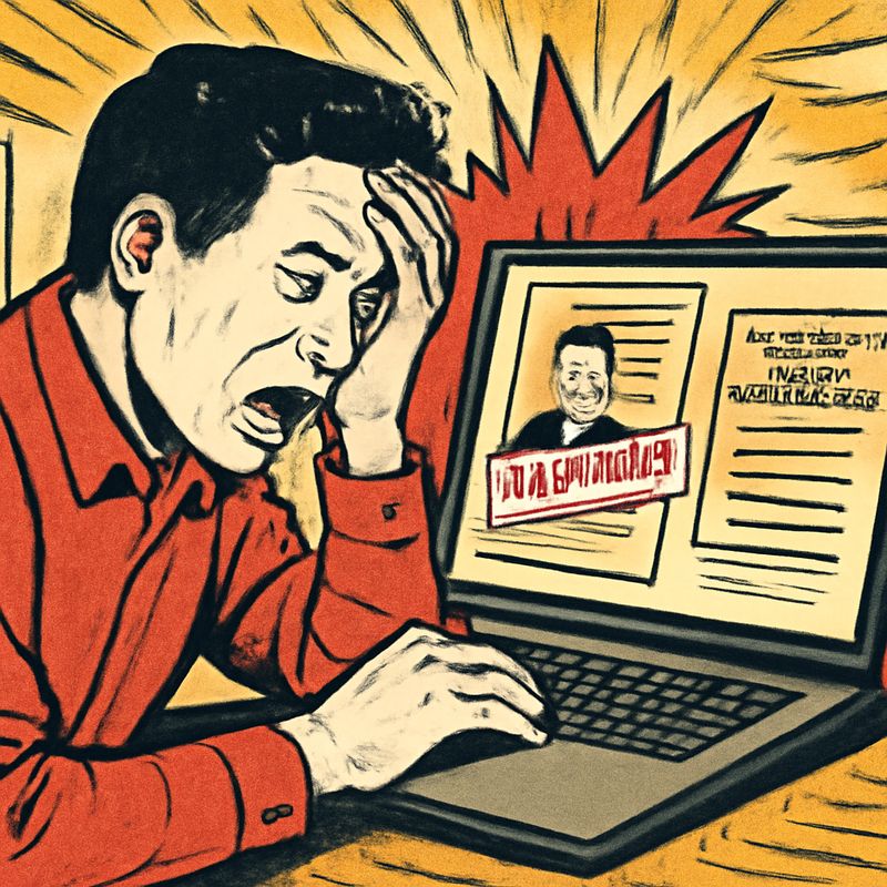 A developer staring at his laptop in disbelief. On screen: his own resume stamped REJECTED in red. Behind it, an ATS dashboard showing '2,847 candidates auto-rejected.' Office, harsh fluorescent light.