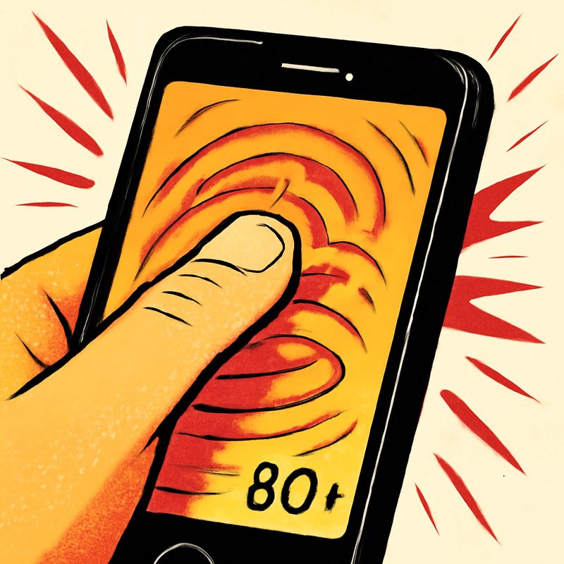 A close-up of a thumb swiping a phone screen. Ghostly trails show dozens of previous taps and swipes overlaid on the display. Counter in the corner reads '80+'. Clean, modern illustration.