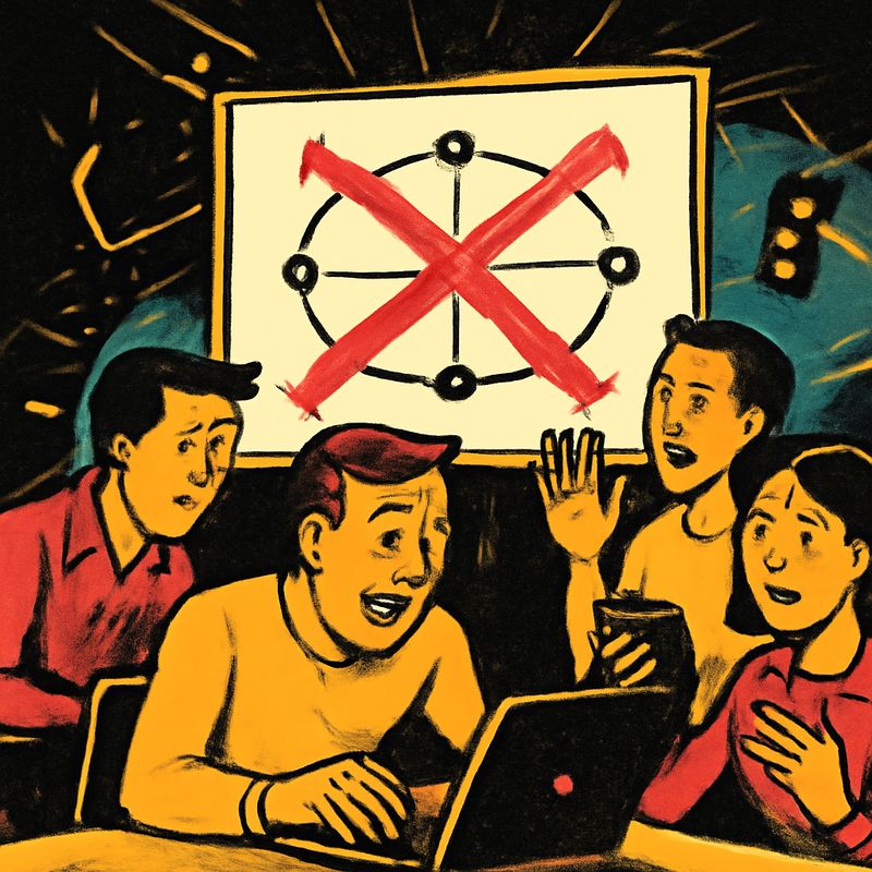 A dark Facebook headquarters. Engineers crowding around laptops in a war room. On a whiteboard: a network diagram with a giant red X through it. Phones buzzing everywhere. October 4, 2021.